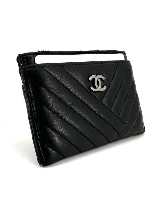 Lambskin chevron silver card holder slot wallet - CHANEL - BALAAN 4