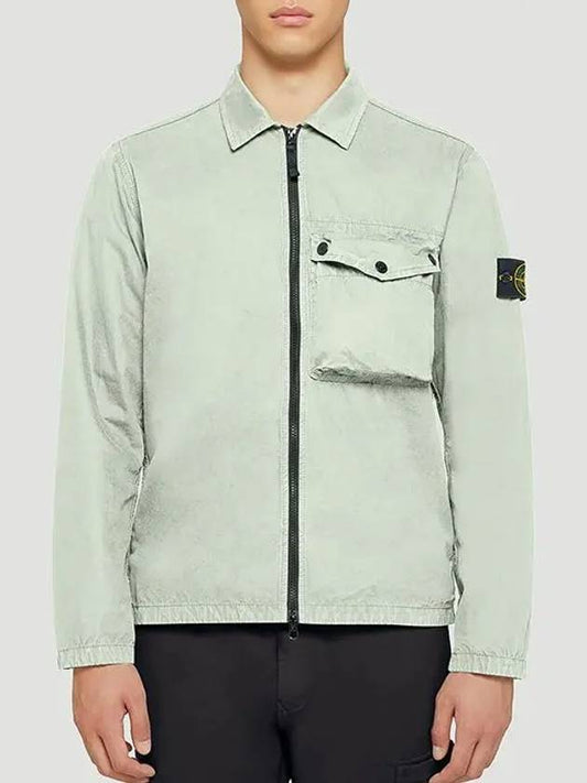 Stone Island Compass Waffen TriButton Pocket Cotton Zipup Shirt Jacket Green - STONE ISLAND - BALAAN 1