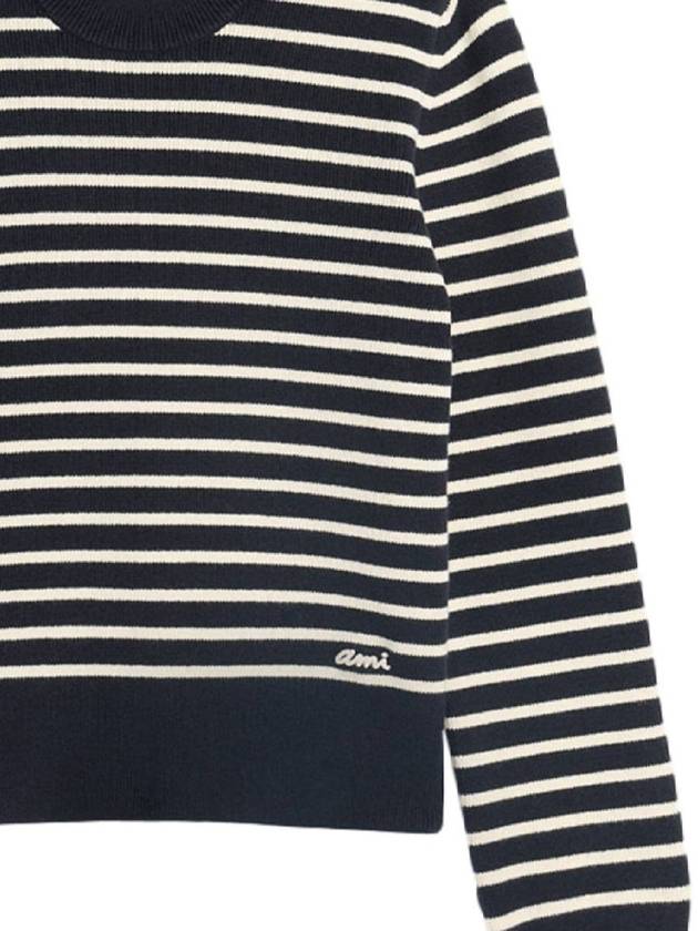 Striped Sailor Crew Neck Knit Top White Navy - AMI - BALAAN 3