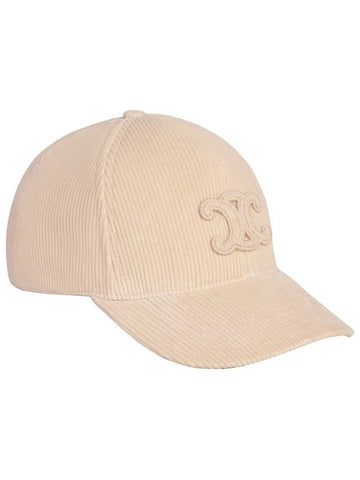 Cream Corduroy Triomphe Patch Baseball Cap 2AUG4109V 12CR - CELINE - BALAAN 1