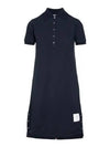 Classic Cotton Pique Center Back Stripe A-Line Short Sleeve Polo Short Dress Navy - THOM BROWNE - BALAAN 2