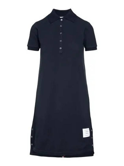 Classic Cotton Pique Center Back Stripe A-Line Short Sleeve Polo Short Dress Navy - THOM BROWNE - BALAAN 2