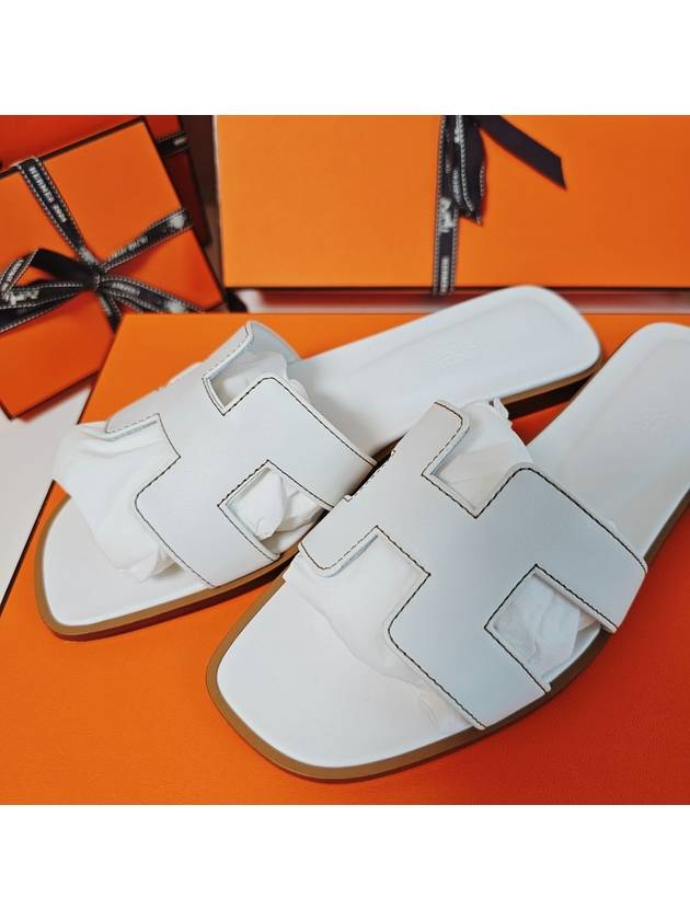 Oran Calfskin Slippers Blanc - HERMES - BALAAN 4