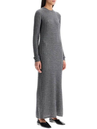 long dress in rws wool gray mÃlange with cable knit pattern - TOTEME - BALAAN 2