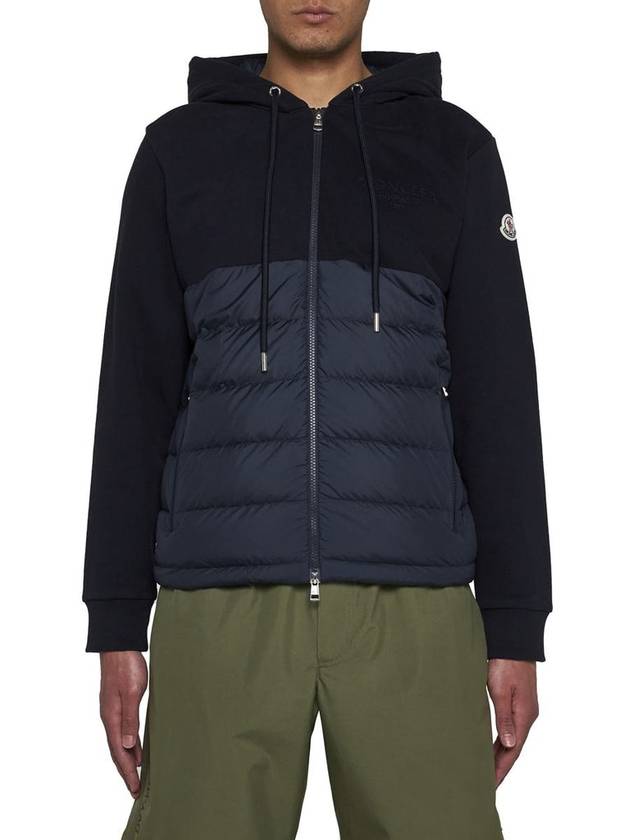 Logo Embroidered Padded Hooded Jacket Navy - MONCLER - BALAAN 5