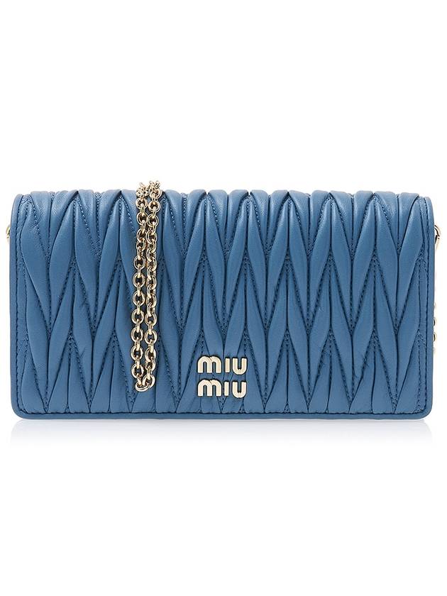 Women's Matelasse Logo Nappa Leather Shoulder Bag Blue - MIU MIU - BALAAN 2