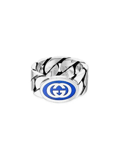 Interlocking G Enamel Ring Silver Blue Enamel - GUCCI - BALAAN 2