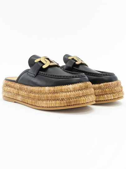 Kate Logo Leather Raffia Bloafer Black - TOD'S - BALAAN 2