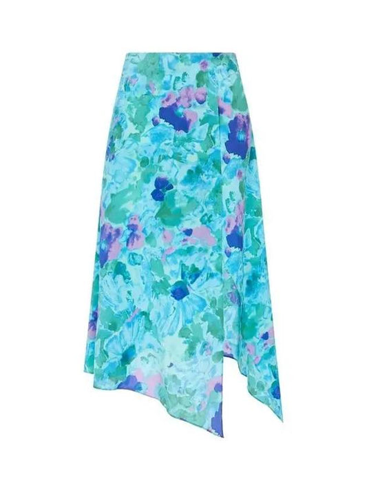 Floral Silk Unbalanced Skirt Blue Green 271384 - STELLA MCCARTNEY - BALAAN 1
