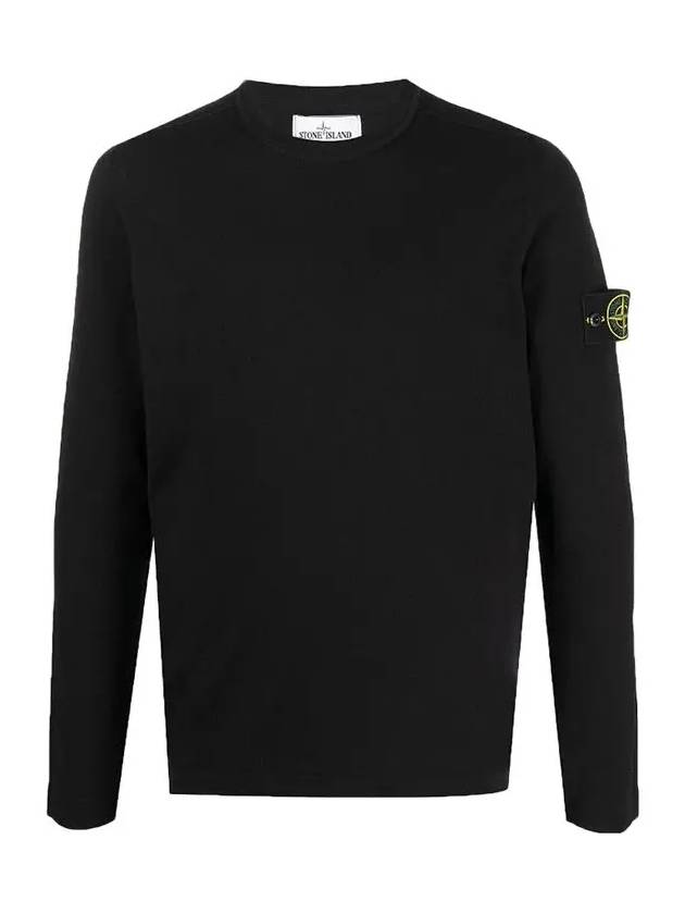 Men's Wappen Patch Crew Neck Cotton Knit Top Black - STONE ISLAND - BALAAN 3