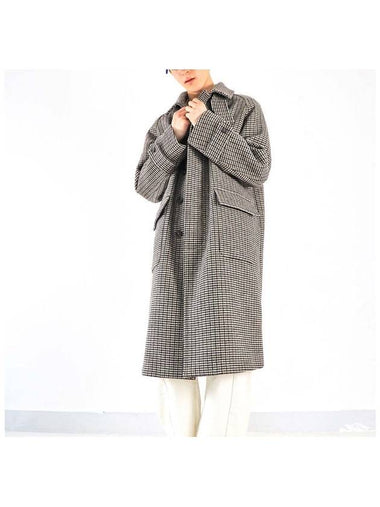 Check Premium Pure Wool Balmacan Double Coat Grey - BUTTON SEOUL - BALAAN 1