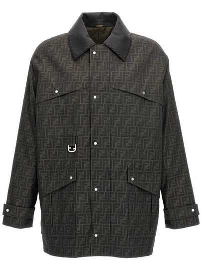 Waxed FF Jacquard Blouson Jacket Brown - FENDI - BALAAN 2