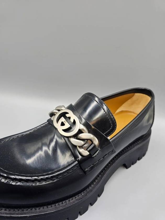 Loafer with Interlocking G Black Leather - GUCCI - BALAAN 7