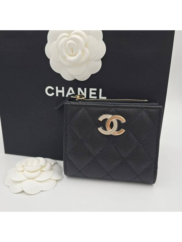 24 season black caviar zipper half wallet crystal AP4181 - CHANEL - BALAAN 5