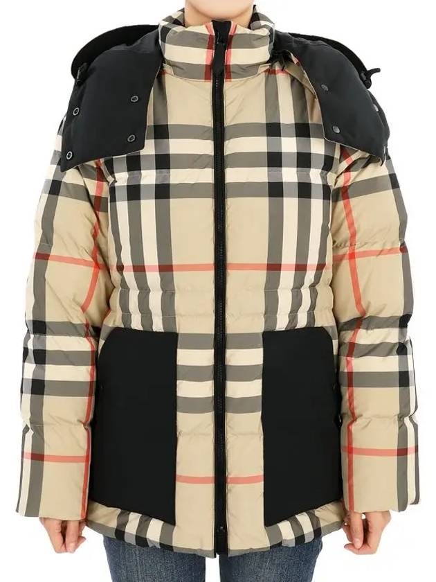 Women's Detachable Check Hooded Padding Archive Beige - BURBERRY - BALAAN 3