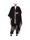 Women's Check Reversible Wool Cashmere Cape Black - BURBERRY - BALAAN 4