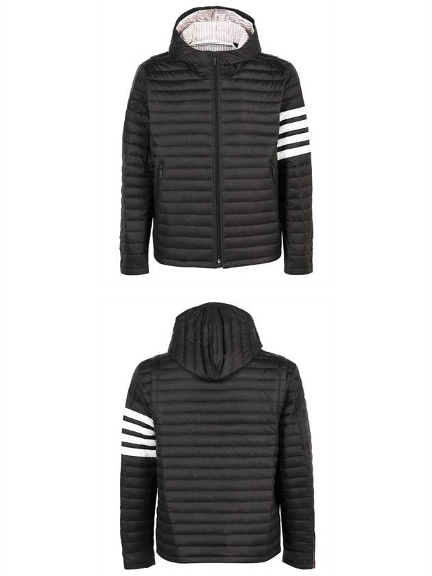 Matte Nylon 4-Bar Stripe Downfill Quilted Hoodie Padding Black - THOM BROWNE - BALAAN 5