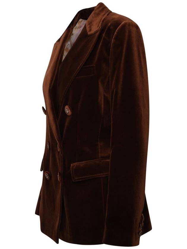 Women's Double Breasted Velvet Jacket Brown - ETRO - BALAAN 3