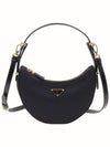 Black Re Nylon Brushed Leather Gold Triangle Logo Arque Hobo 2WAY 1BC194 - PRADA - BALAAN 1