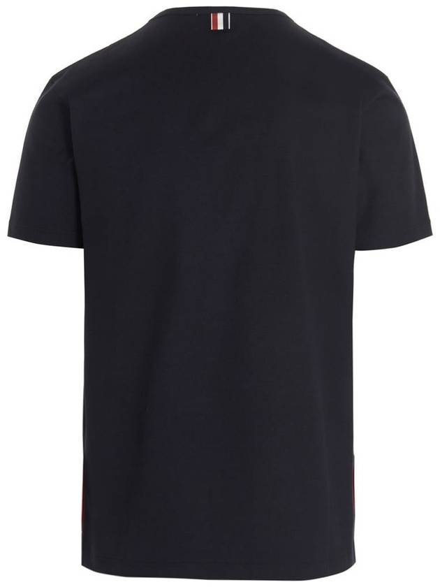 Men's Medium Weight Jersey Tipped Pocket Crewneck Short Short Sleeve T-Shirt Navy - THOM BROWNE - BALAAN 3