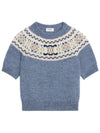 Light Blue Fair Isle Wool Triomphe Sweater 2ADLI875Z 05LB - CELINE - BALAAN 1