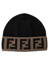 Logo Pattern Print Beanie Black - FENDI - BALAAN 1