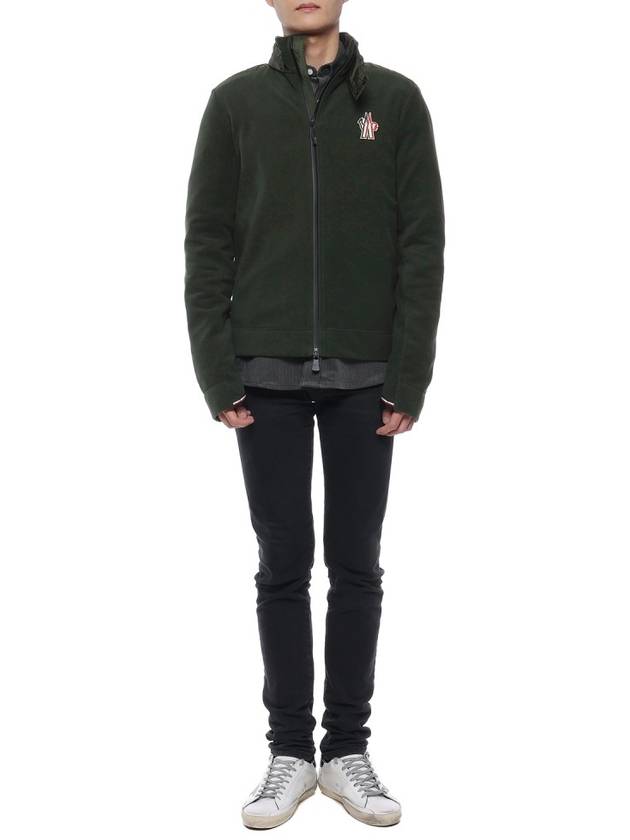 Logo Patch Fleece Zip-Up Jacket Green - MONCLER - BALAAN 4