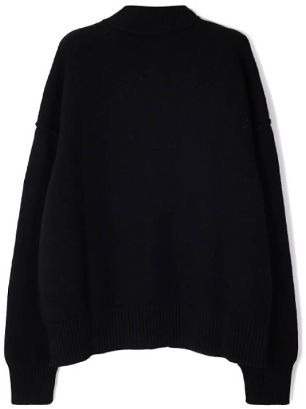 Heart Logo V Neck Wool Cardigan Black - AMI - BALAAN 3