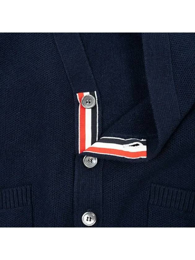 Brushed Effect Virgin Wool Cardigan Navy - THOM BROWNE - BALAAN 4