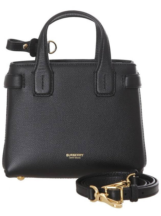 House Check Banner Baby Leather Tote Bag Black - BURBERRY - BALAAN 2