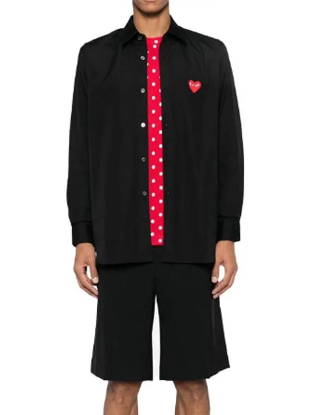 Men's Red Heart Logo Print Long Sleeve Shirt Black - COMME DES GARCONS - BALAAN 3