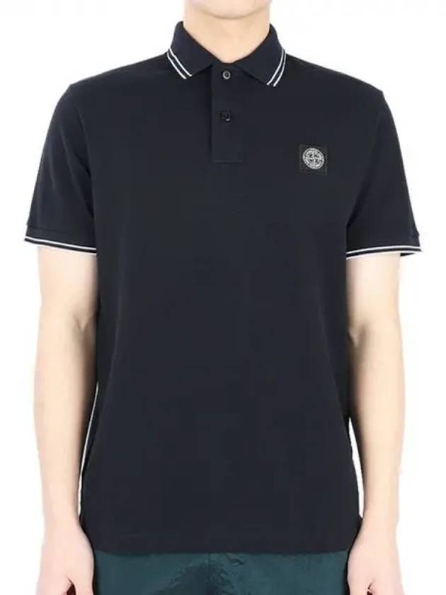 Stretch Cotton Pique Short Sleeve Polo Shirt Navy - STONE ISLAND - BALAAN 2