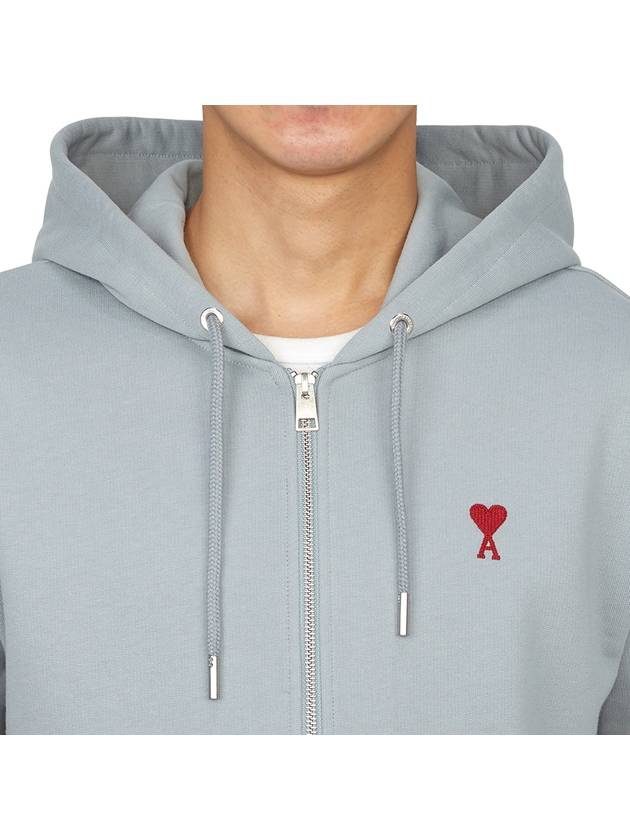 Red Small Heart Logo Cotton Hooded Zip-up Clay Blue - AMI - BALAAN 7