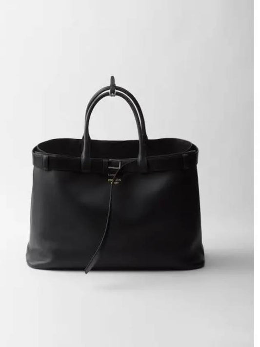 Buckle Belted Leather Tote Bag Black - PRADA - BALAAN 2