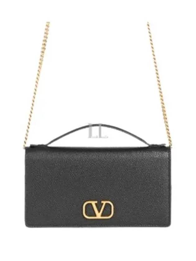 V Logo Signature Grainy Calfskin Chain Shoulder Bag Black - VALENTINO - BALAAN 2