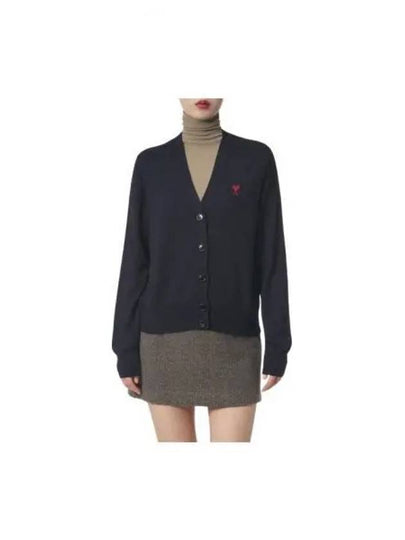 Heart Logo Wool Cardigan Navy - AMI - BALAAN 2