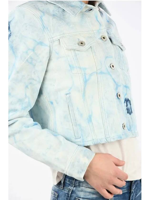 Bleached Acid Washed Water Crop Denim Jacket Blue - OFF WHITE - BALAAN 6