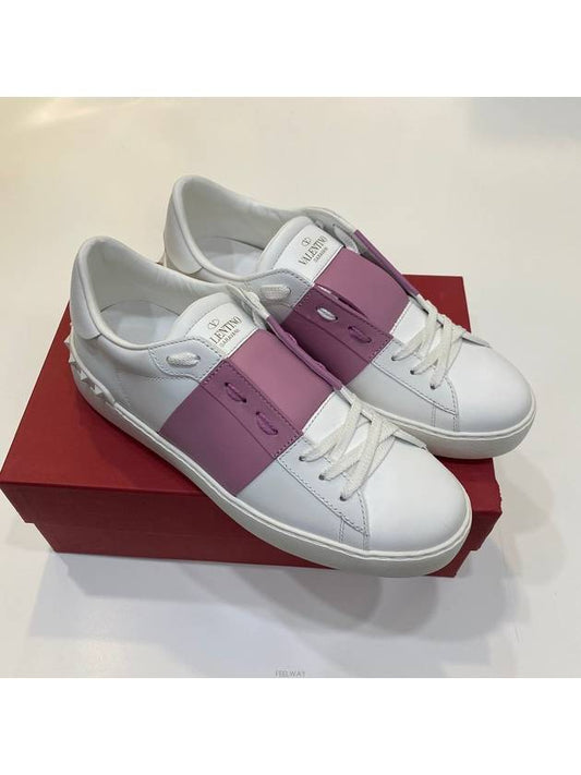 Rockstud Hidden Open Low Top Sneakers White Pink - VALENTINO - BALAAN.