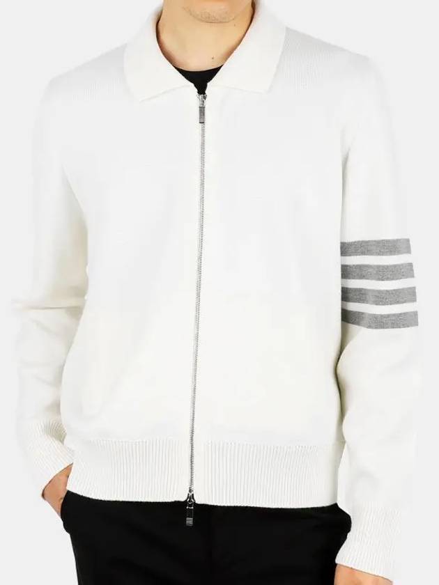 Diagonal Armband Merino Wool Zip-up Jacket White - THOM BROWNE - BALAAN 2