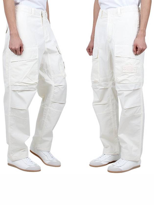 Loose Fit Cargo Cotton Canvas Straight Pants White - STONE ISLAND - BALAAN 4