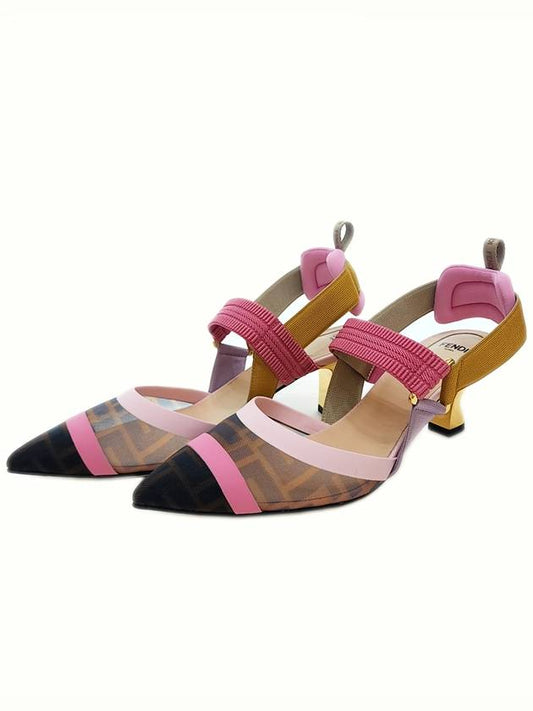 Women s Coribri Colibri Mesh Medium Heel Slingback Brown Pink 8J6716 AJZ3 F1HG5 - FENDI - BALAAN 1