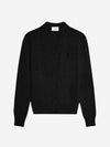 Small Heart Logo V-Neck Cardigan Black - AMI - BALAAN 3