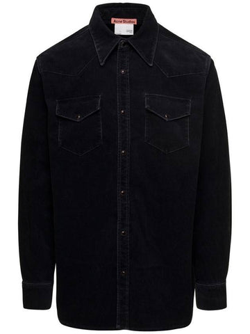 Studios Corduroy Button Up Long Sleeve Shirt Black - ACNE STUDIOS - BALAAN.
