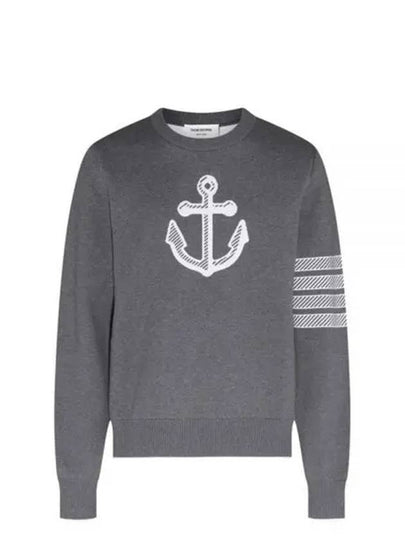 Men's Anchor Jacquard 4-Bar Crew Neck Knit Top Med Grey - THOM BROWNE - BALAAN 2