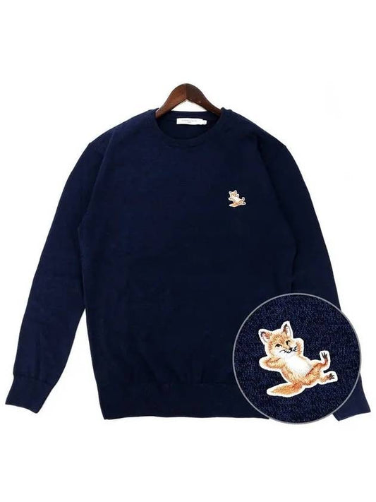 Men s Chillax Knit KM00501KT1036 NAVY MELANGE 271652 - MAISON KITSUNE - BALAAN 1