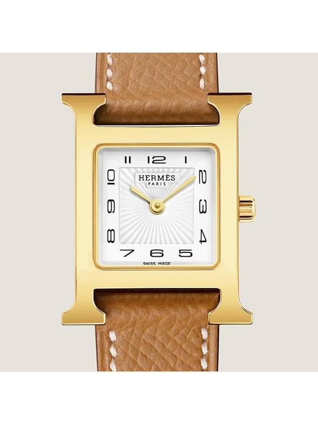 Heure H Watch Small Gold Epsom Strap & Yellow Gold Steel - HERMES - BALAAN 3