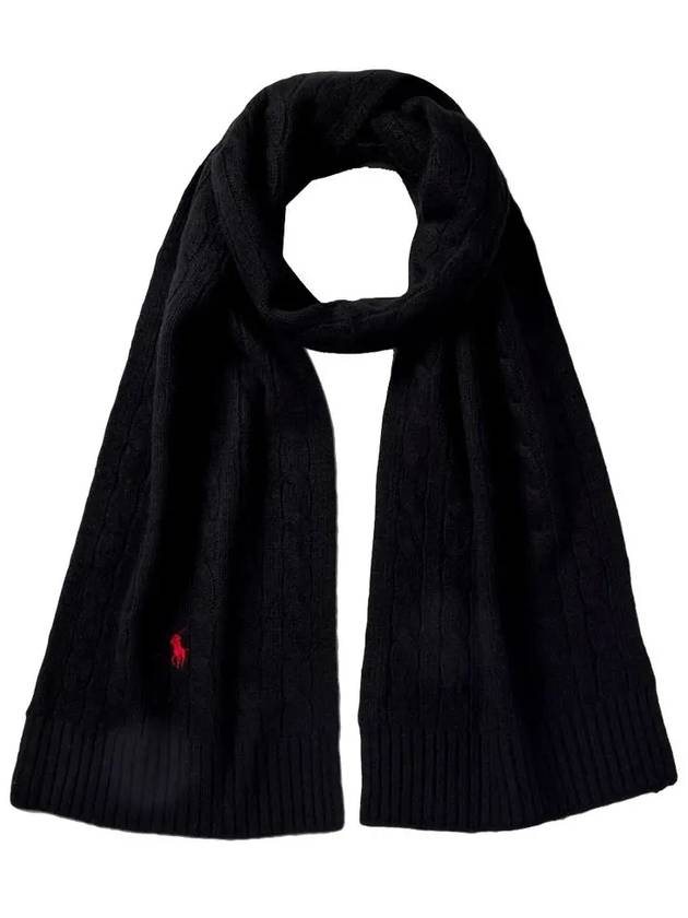 Pony Cable Knit Scarf Black - POLO RALPH LAUREN - BALAAN 2