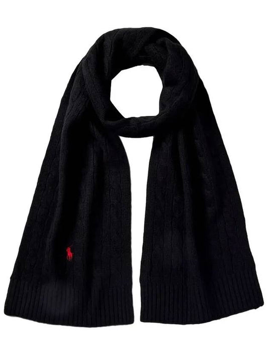 Pony Cable Knit Scarf Black - POLO RALPH LAUREN - BALAAN 1