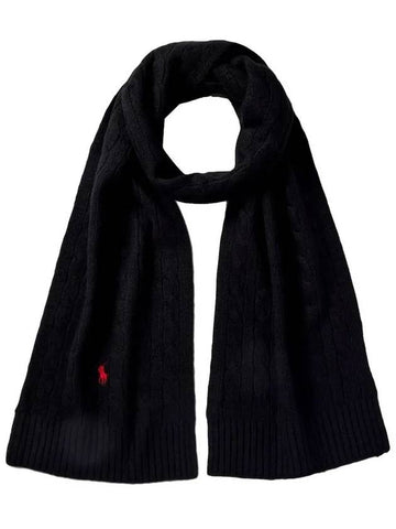 Pony Cable Knit Scarf Black - POLO RALPH LAUREN - BALAAN 1