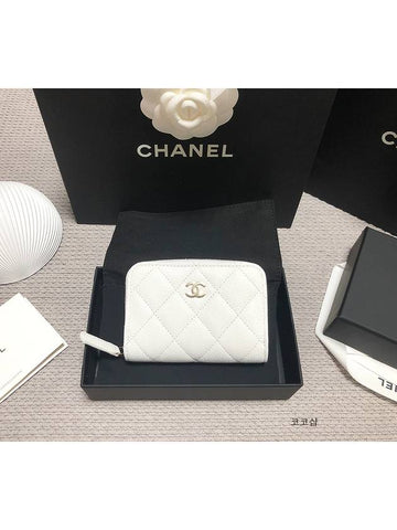 Classic zipper card wallet caviar white AP0216 - CHANEL - BALAAN 1